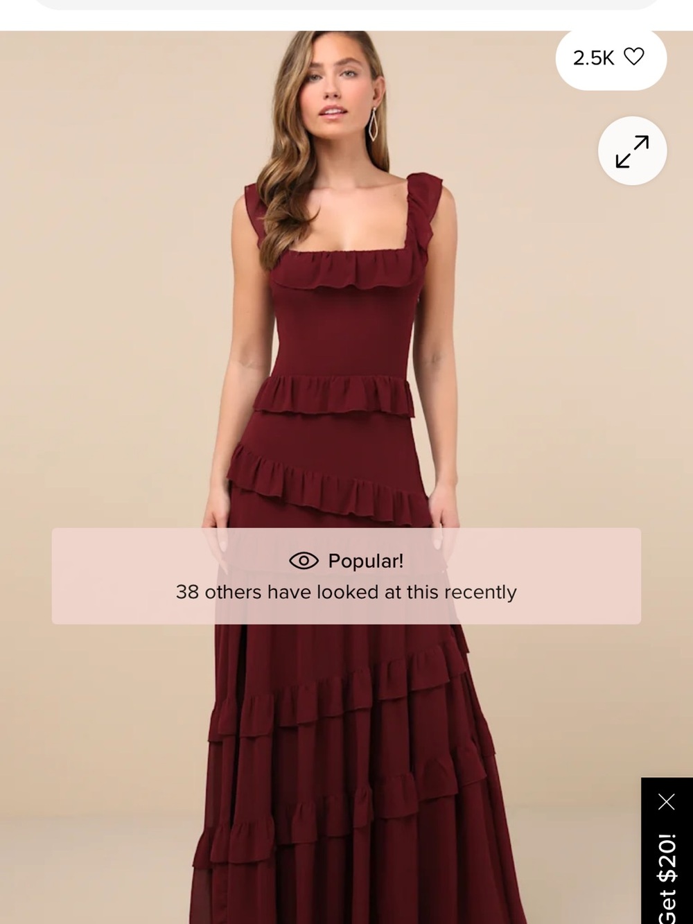 Women's Burgundy Ruffle Tiered Maxi Dress - Picture 2 of 2